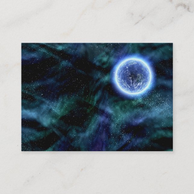 Digital Galaxy Alien Planet in Space Blue Nebula Visitkort (Framsida)