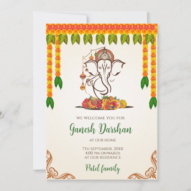 Digital Ganpati-inbjudningar Ganesh Darshan-kort Inbjudningar (Framsida)