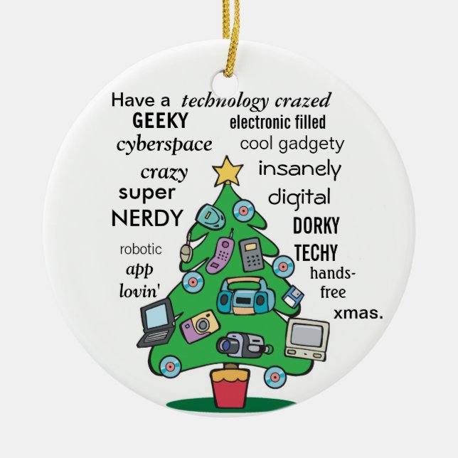 Digital Geeky christmas med rolig teknik Julgransprydnad Keramik (Framsidan)