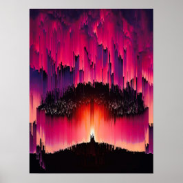 Digital Glitch Solnedgång Horisont Poster