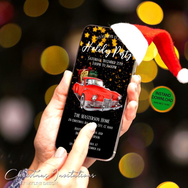 Digital Guld Stars Santa Julfest-inbjudan Julkort (Skapare uppladdad)