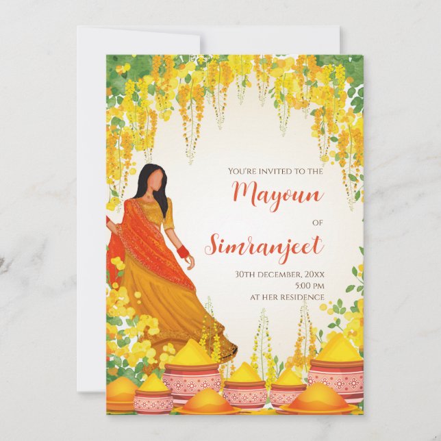 Digital Haldi-inbjudningar och Mayoun-inbjudningar Inbjudningar (Framsida)