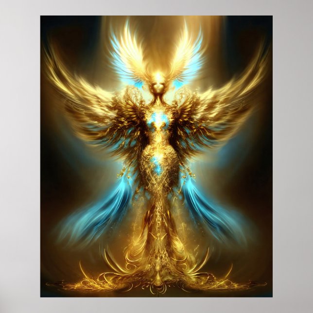 Digital hämtning av Golden Fantasy Angel Printable Poster (Framsidan)