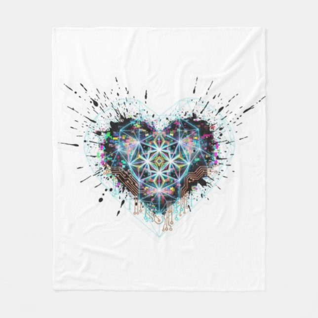Digital Heart Sacred Geometry Heart Design  Fleecefilt (Framsidan)
