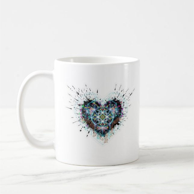 Digital Heart Sacred Geometry Heart Design  Kaffemugg (Vänster)