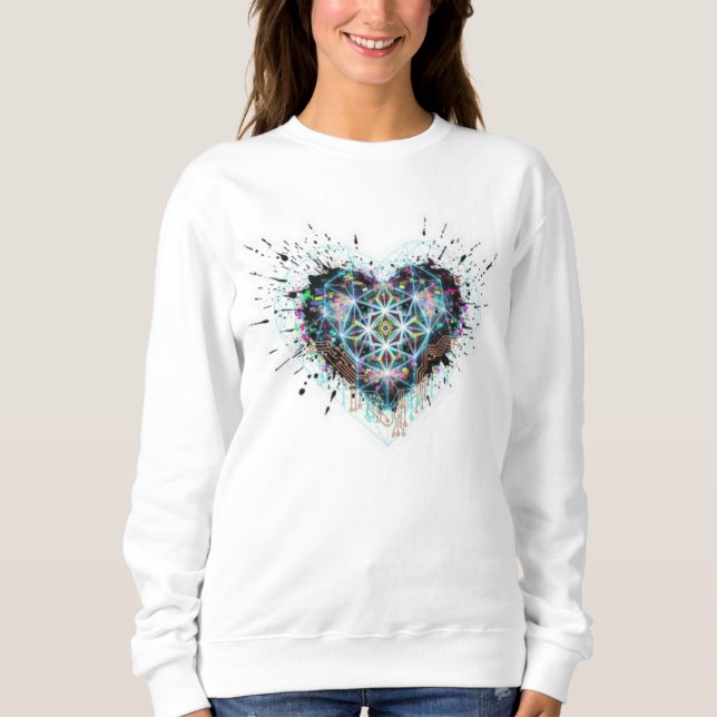 Digital Heart Sacred Geometry Heart Design  T Shirt (Framsida)