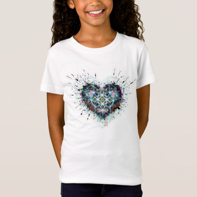 Digital Heart Sacred Geometry Heart Design  T Shirt (Framsida)