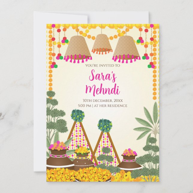 Digital Henna-inbjudan & Digital Haldi-inbjudan Inbjudningar (Framsida)