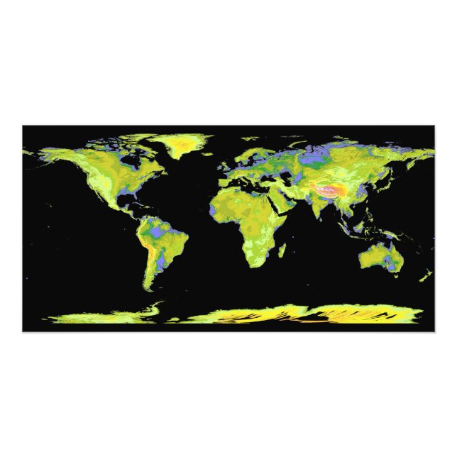 Digital höjningsmodell för kontinenterna på Ea Fototryck (Framsidan)