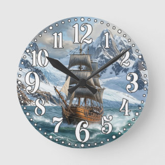Digital illustration av segelfartyg i havet rund klocka