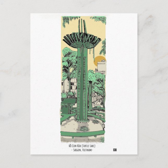 Digital illustration av Turtle Sjö Saigon Vykort (Framsida)