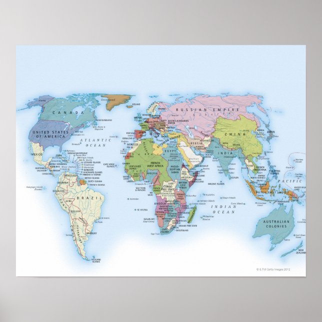 Digital illustration av världen 1900 poster (Framsidan)