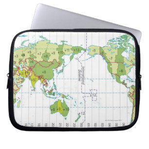Digital illustration av världskartan som visar tid laptop sleeve
