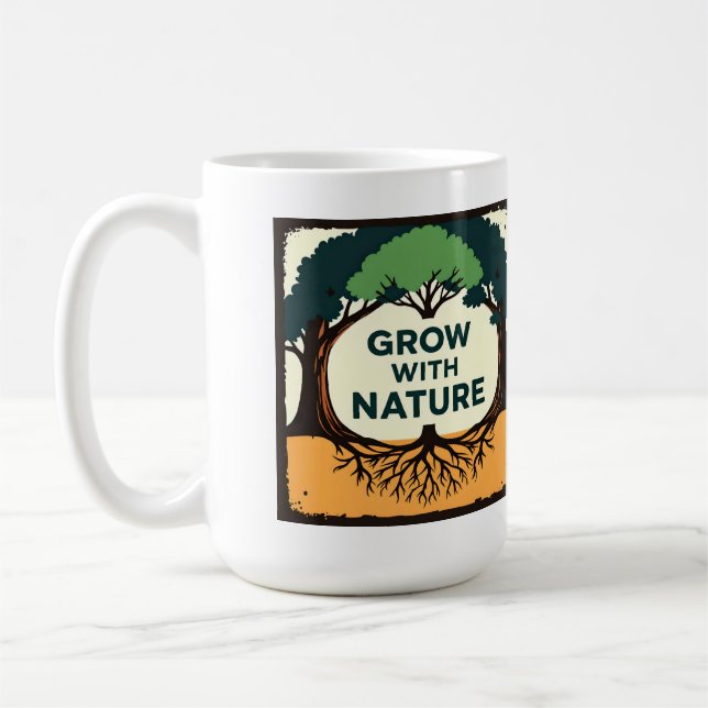 Digital Illustration of Stylized Tree with Roots a Kaffemugg (Vänster)