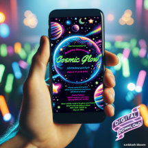 Digital inbjudan till Cosmic Glow-Födelsedagsfest