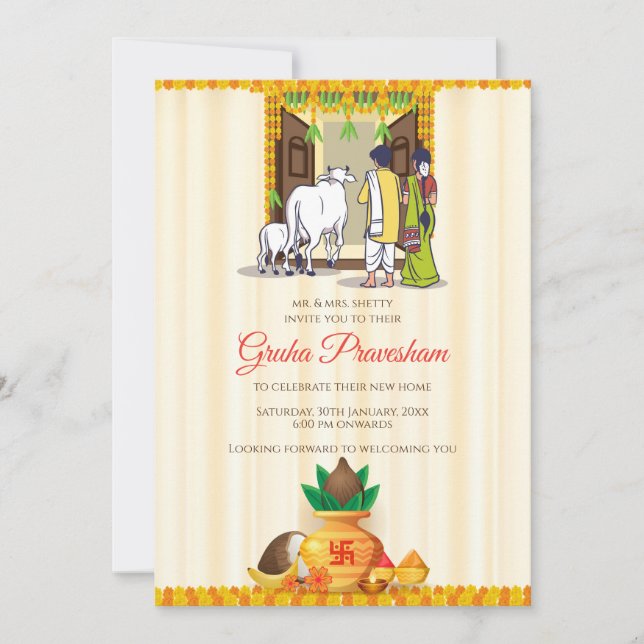 Digital indisk inflyttningsinbjudan Telugu Inbjudningar (Framsida)