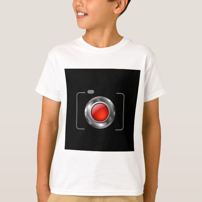 Digital kamera med den röda öppningen t shirt (Framsida)