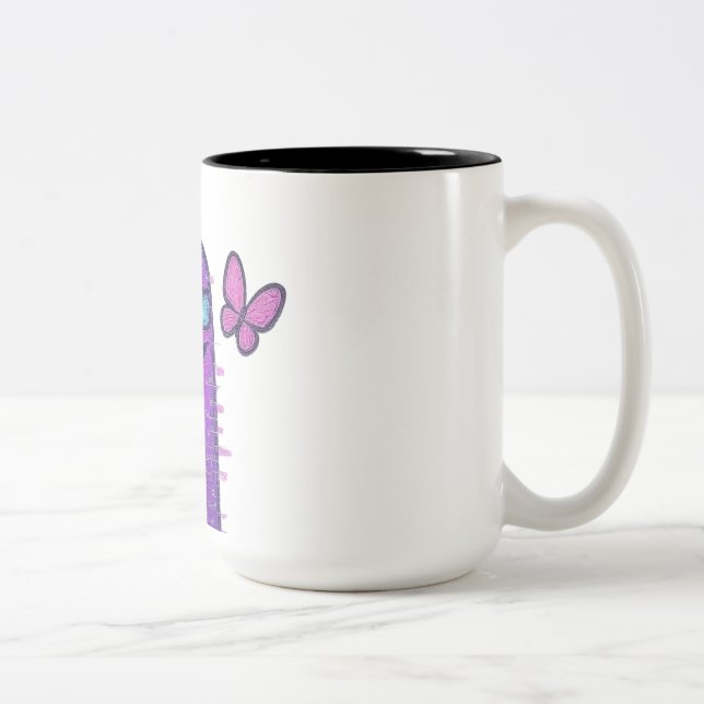 Digital karaktär med Cyberpunk Neon Butterfly Två-Tonad Mugg (Höger)