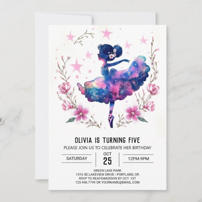 Digital Kids' Ballerina Birthday Inbjudningar (Framsida)