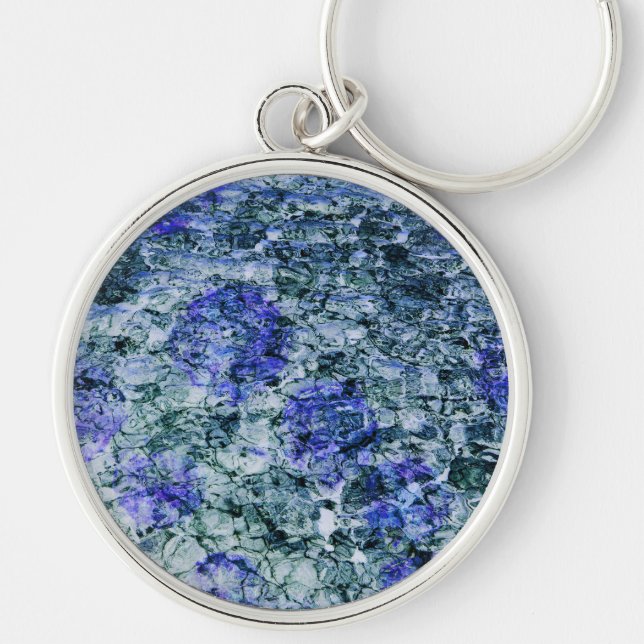 Digital konst av blå vattenfärgsbakgrund i abstrak rund silverfärgad nyckelring (Framsidan)