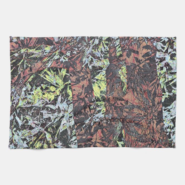 Digital konst av blommigt blomma mönster med träd kökshandduk (Horisontell)