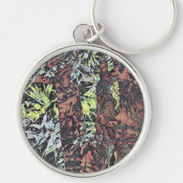 Digital konst av blommigt blomma mönster med träd rund silverfärgad nyckelring