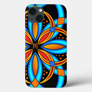 digital konst blå orange mandala monogrammad