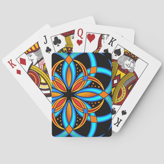 digital konst blå orange mandala monogrammad casinokort (Baksidan)