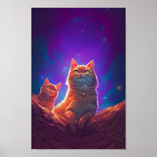 Digital konst för Cat Lovers, Starry Nght Cat Poster (Framsidan)