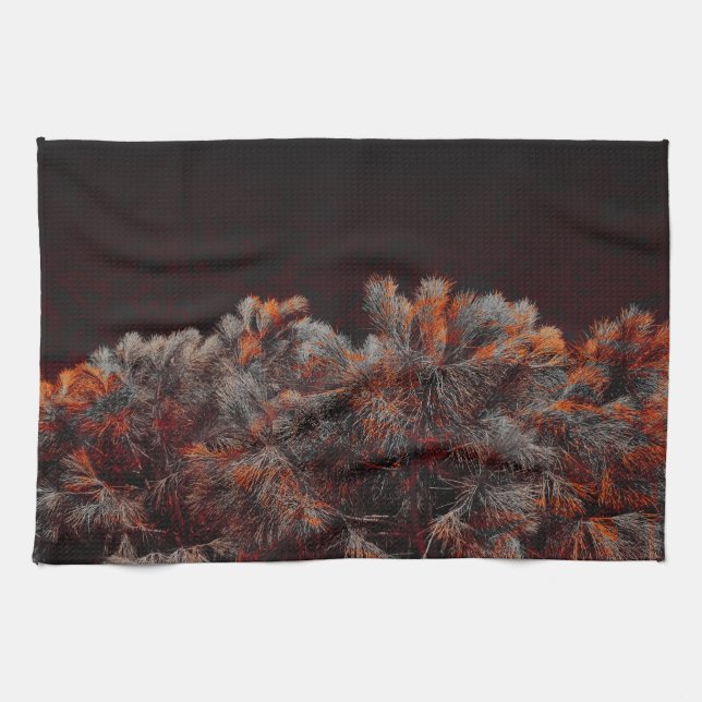 Digital konst i gräs träd med orange färg kökshandduk (Horisontell)