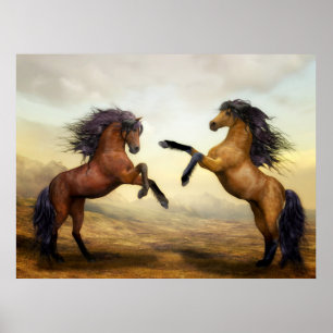 Digital konst, vild hästar som föder upp sig på be poster