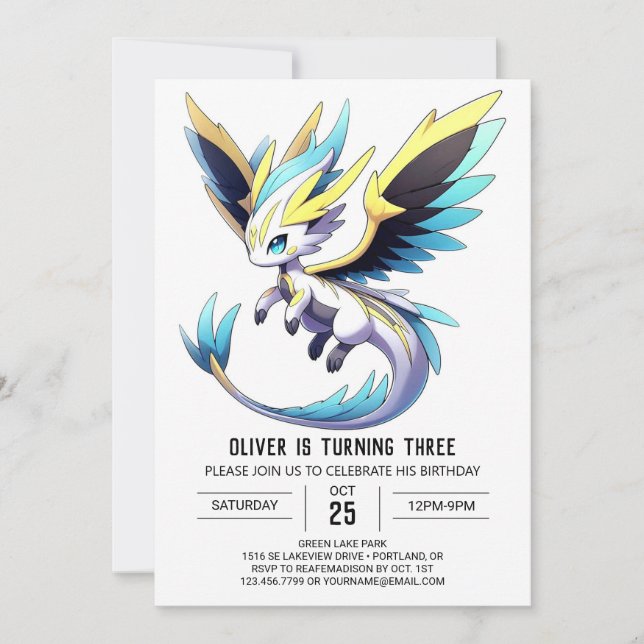 Digital Lycklig Dragon Birthday Inbjudningar (Framsida)
