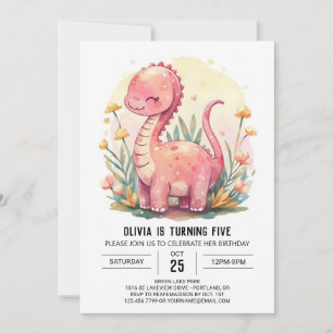 Digital Magic Elegant Dinosaur Girl Birthday Inbjudningar