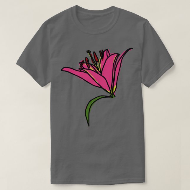 Digital målning av en Rosa Lily Flower T Shirt (Design framsida)