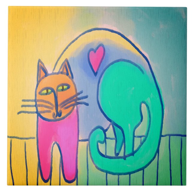 Digital målning av Lovable Cat Abstrakt Kakelplatta (Framsidan)