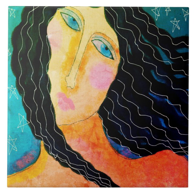 Digital målning av Starry Starry Nght Abstrakt Kakelplatta (Framsidan)