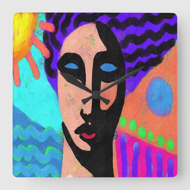 Digital målning för funky Abstrakt Fyrkantig Klocka (Framsida)