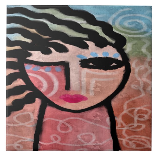 Digital målning för kvinnor och Sol Abstrakt Kakelplatta (Framsidan)