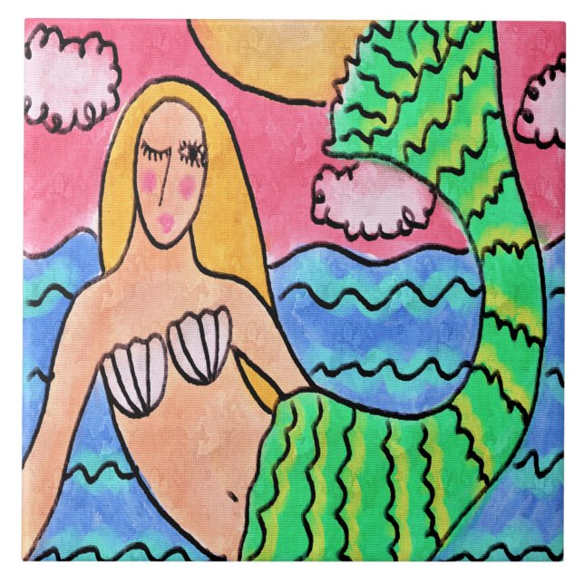 Digital målning för Soluppgång Sjöjungfru Abstrakt Kakelplatta (Framsidan)