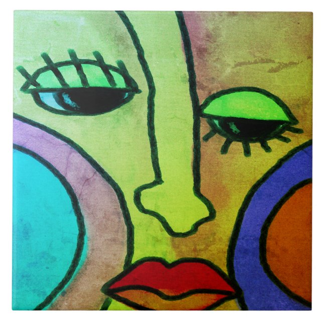 Digital målning i abstrakt Ansikte 1 Kakelplatta (Framsidan)