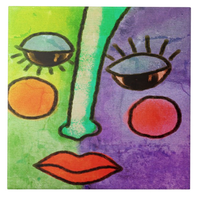 Digital målning i abstrakt Ansikte 2 Kakelplatta (Framsidan)