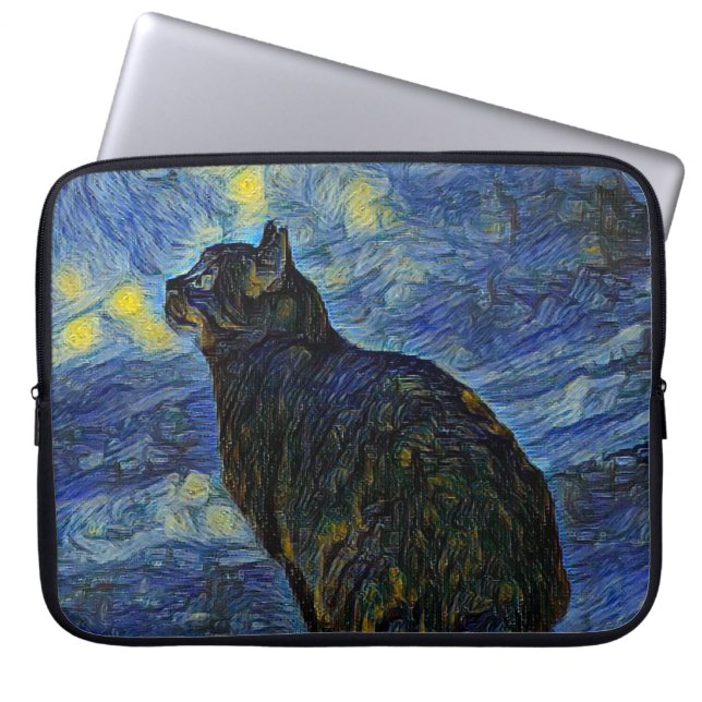 Digital målning Shambhala cat i Vincent Van Gogh Laptop Fodral (Framsidan)