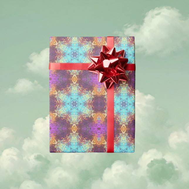 Digital Mandala Blue Gult och Lila Presentpapper (Blue Yellow and Purple Digital Paint Mandala Wrapping Paper By Wormhole Orbital)