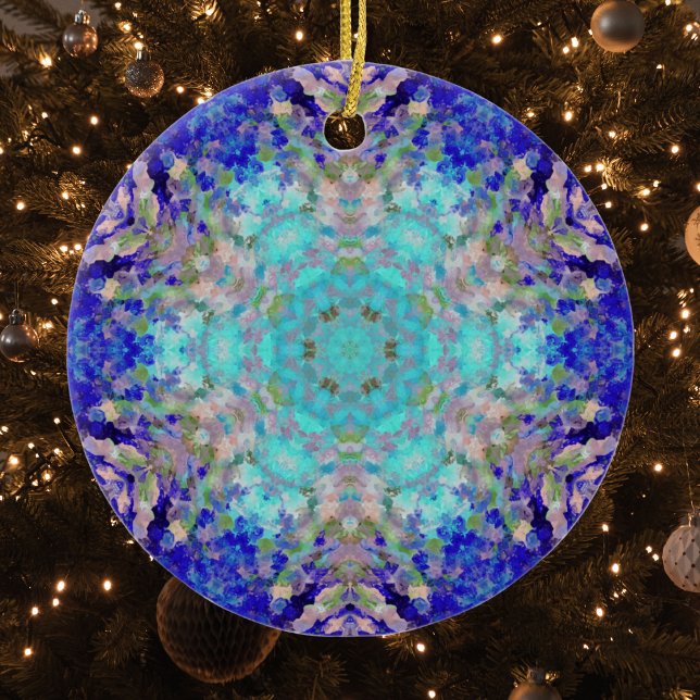 Digital Mandala Blue Lila och White Julgransprydnad Keramik (Skapare uppladdad)