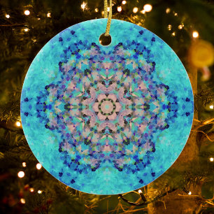 Digital Mandala Blue och Rosa Julgransprydnad Keramik