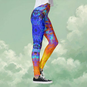 Digital Mandala Blue-Orange och -Gult Leggings