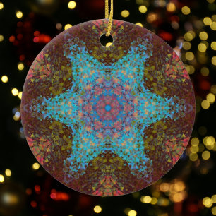 Digital Mandala Blue Red and Grönt Julgransprydnad Keramik