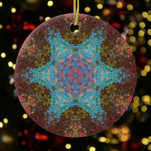 Digital Mandala Blue Red and Grönt Julgransprydnad Keramik (Skapare uppladdad)