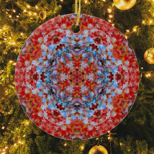 Digital Mandala Blue Red and Gult Julgransprydnad Keramik