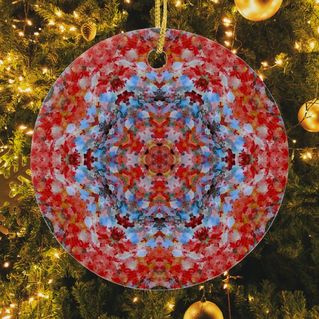 Digital Mandala Blue Red and Gult Julgransprydnad Keramik (Skapare uppladdad)